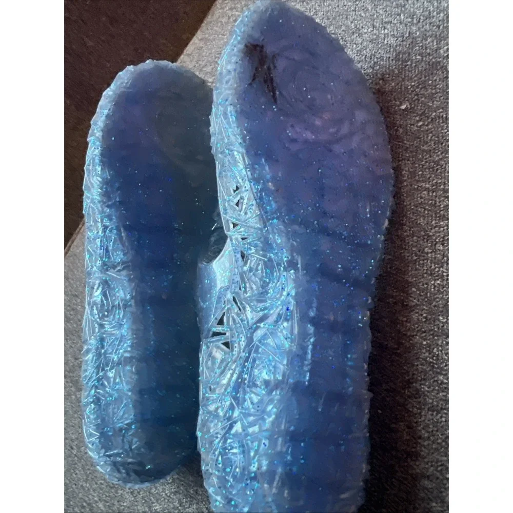 GUGUYeah Jelly Shoes Kids Size 31 Blue Glitter Rose Cutout Mary Jane Flats